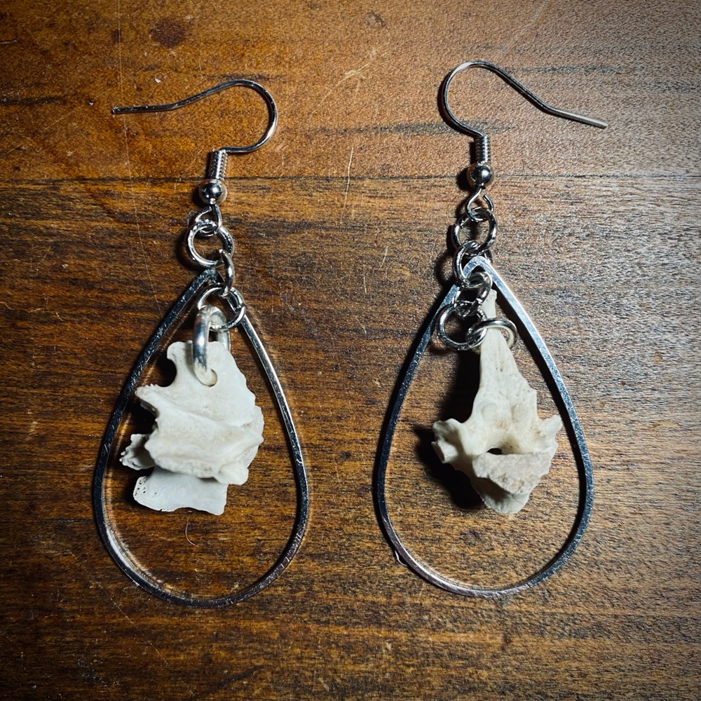 Possum Vertebrae Bone Tear Drop Hoop Earrings